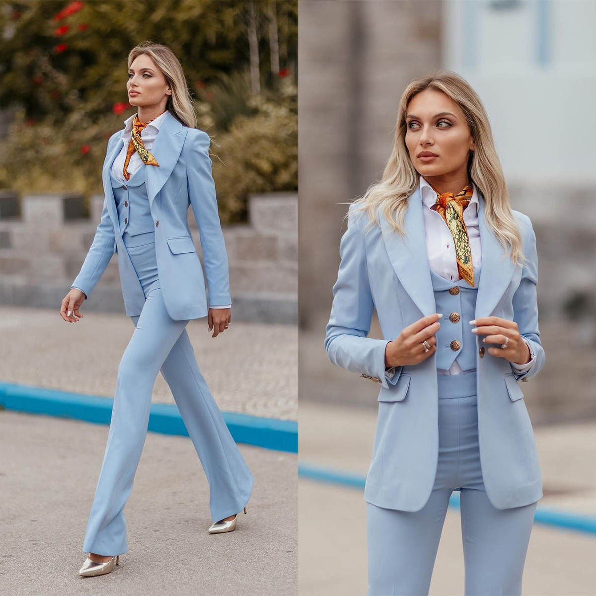 Women Formal Wear Tailor - Женский деловой костюм небесно-голубого цвета с