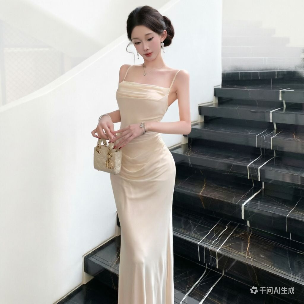 Women Formal Wear Xxl - Шикарное бежевое сетчатое платье-комбинация: элегантное вечернее