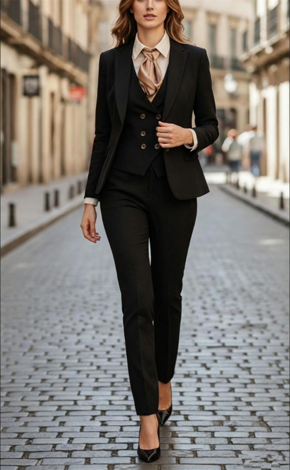Women Formal Wear Tailor - Женский черный костюм из 3 предметов: