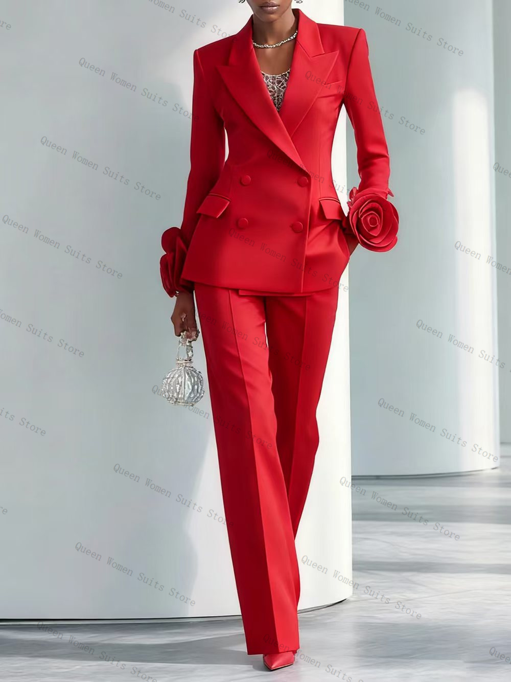 Women Formal Wear Trousers - Роскошный красный женский костюм, комплект из
