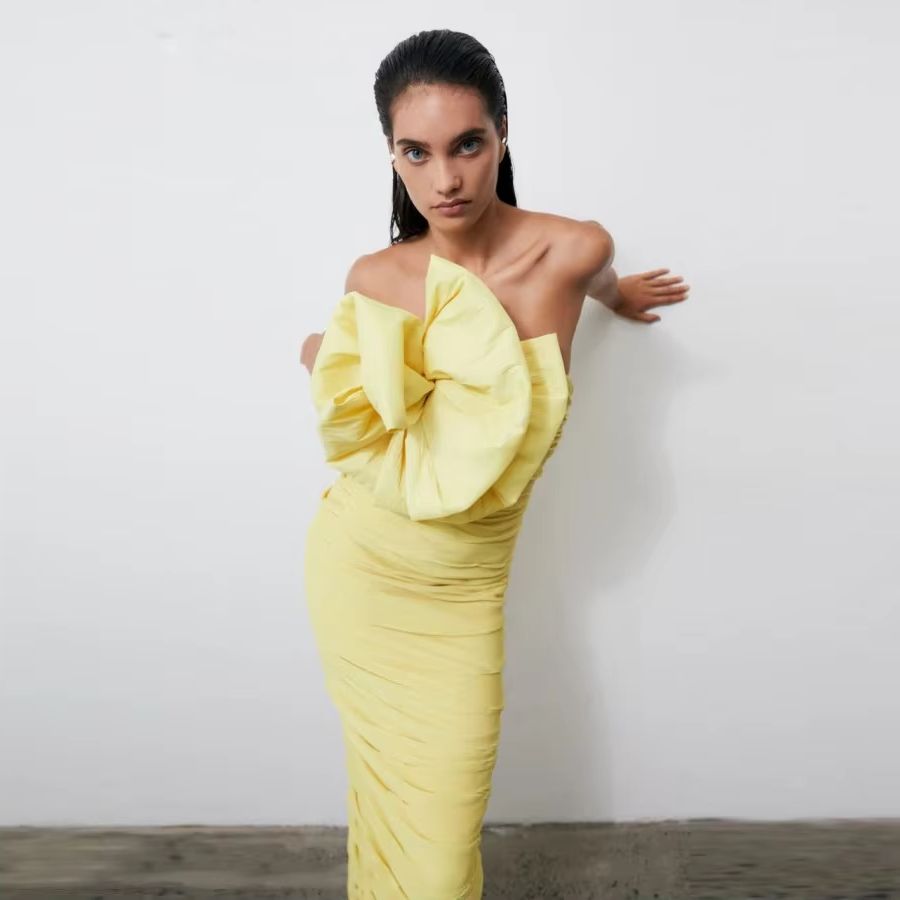 Women Formal Wear H&M - Желтое арабское вечернее платье со складками