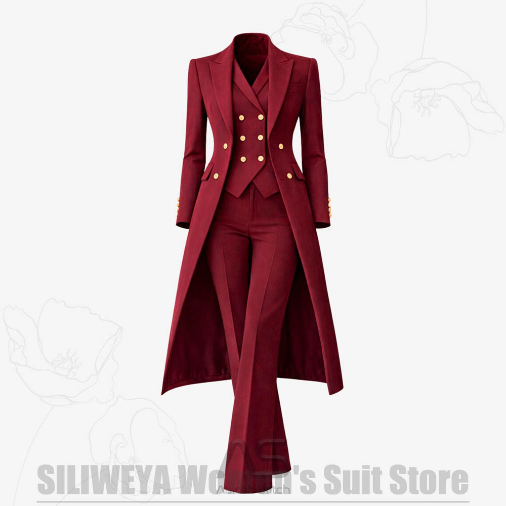 Women'S Formal Wear Wedding - Женский костюм-тройка: двубортное длинное пальто, жилет,