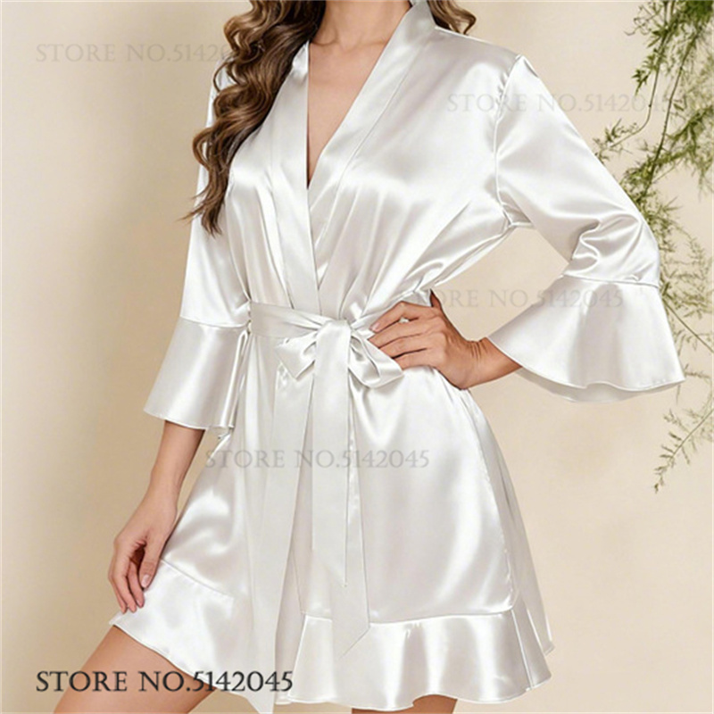 Women'S Formal Wear Wedding - Шелковый атласный белый свадебный халат-платье, сексуальное