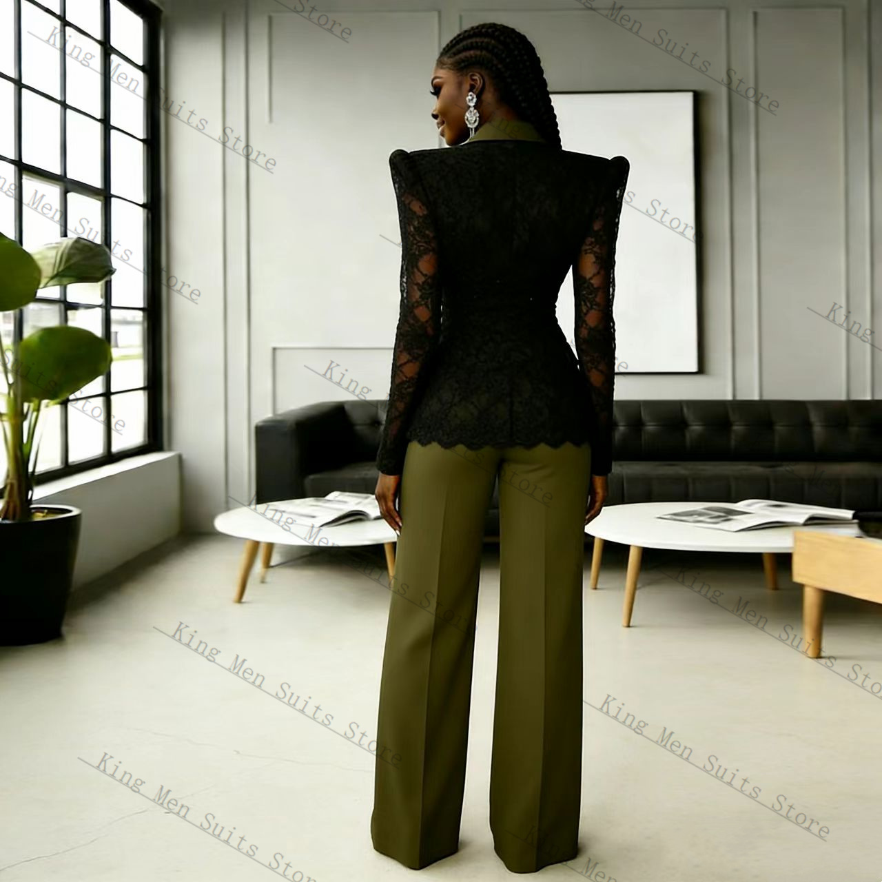 Зеленый костюм-двойка с черным – обзор и цена Women Formal Wear Trousers